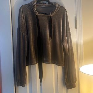 Cropped Velvet Hoodie